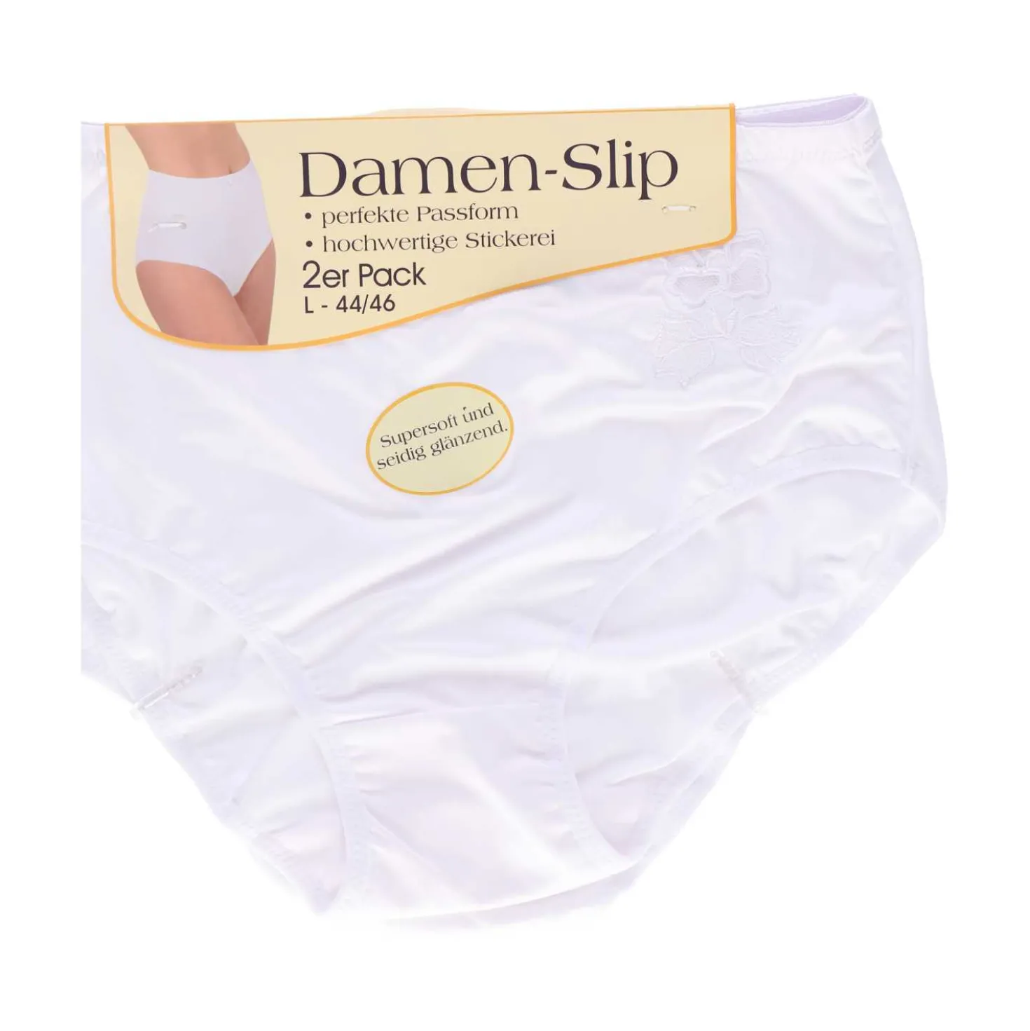 Damen Slip Microfaser mit Stickerei, weiß, 2 Stück
