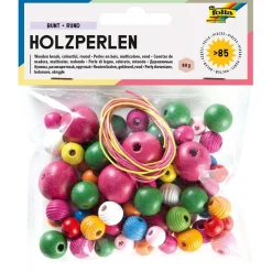 Folia Holzperlen rund, 84 Stück