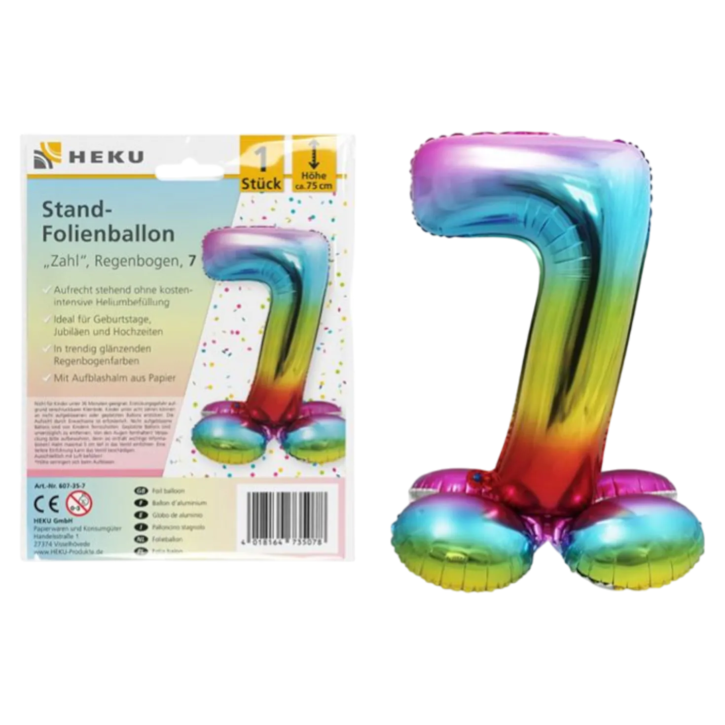 Folienballon Zahl 7 Jahre Regenbogen
