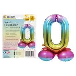 Folienballon Zahl 0 Jahre Regenbogen