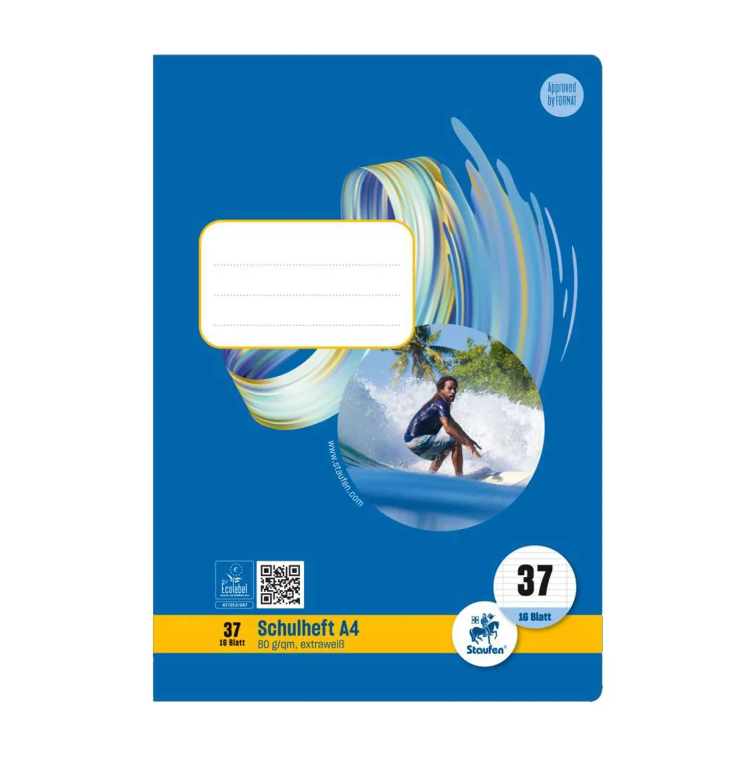 Heft A4 Nr. 37 liniert mit Rand, 80 g, 16 Blatt