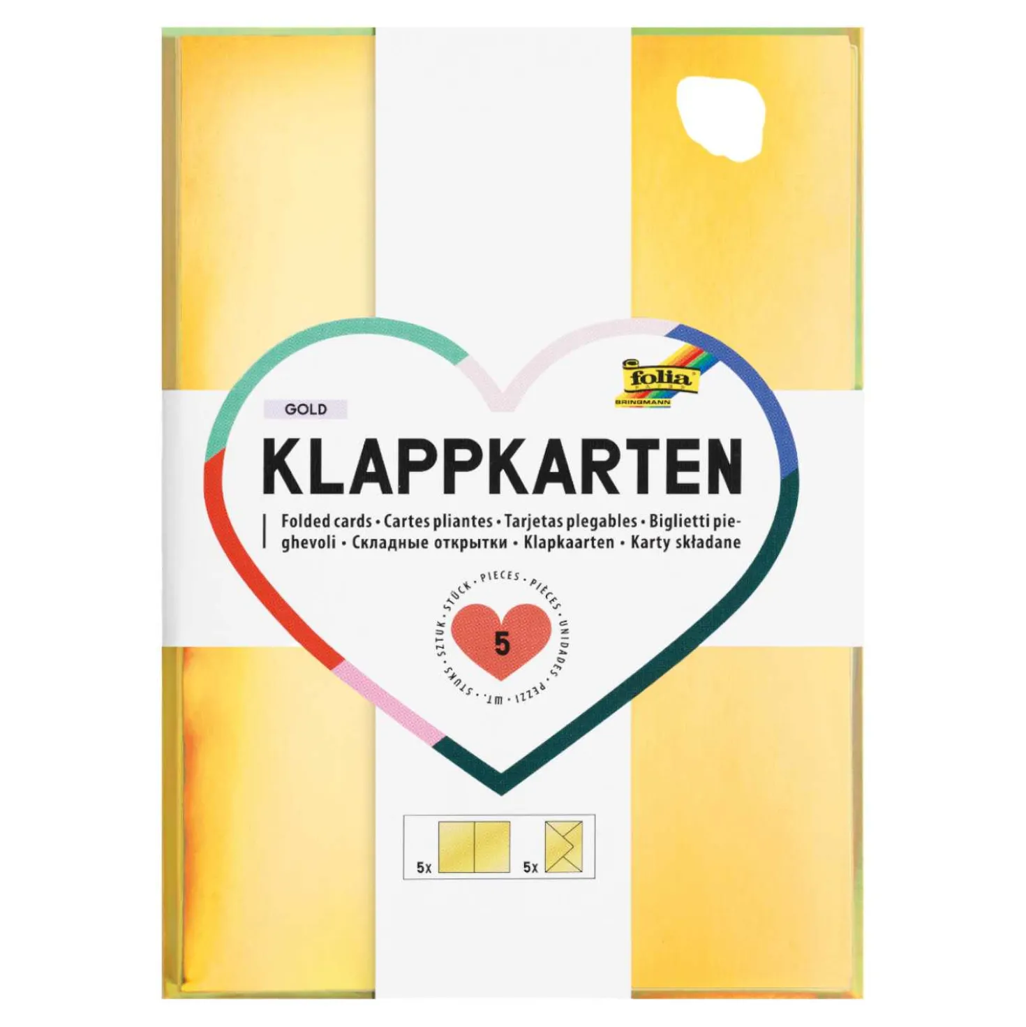 Klappkarten metallic, gold, 10,5 x 15 cm, 5 Stück