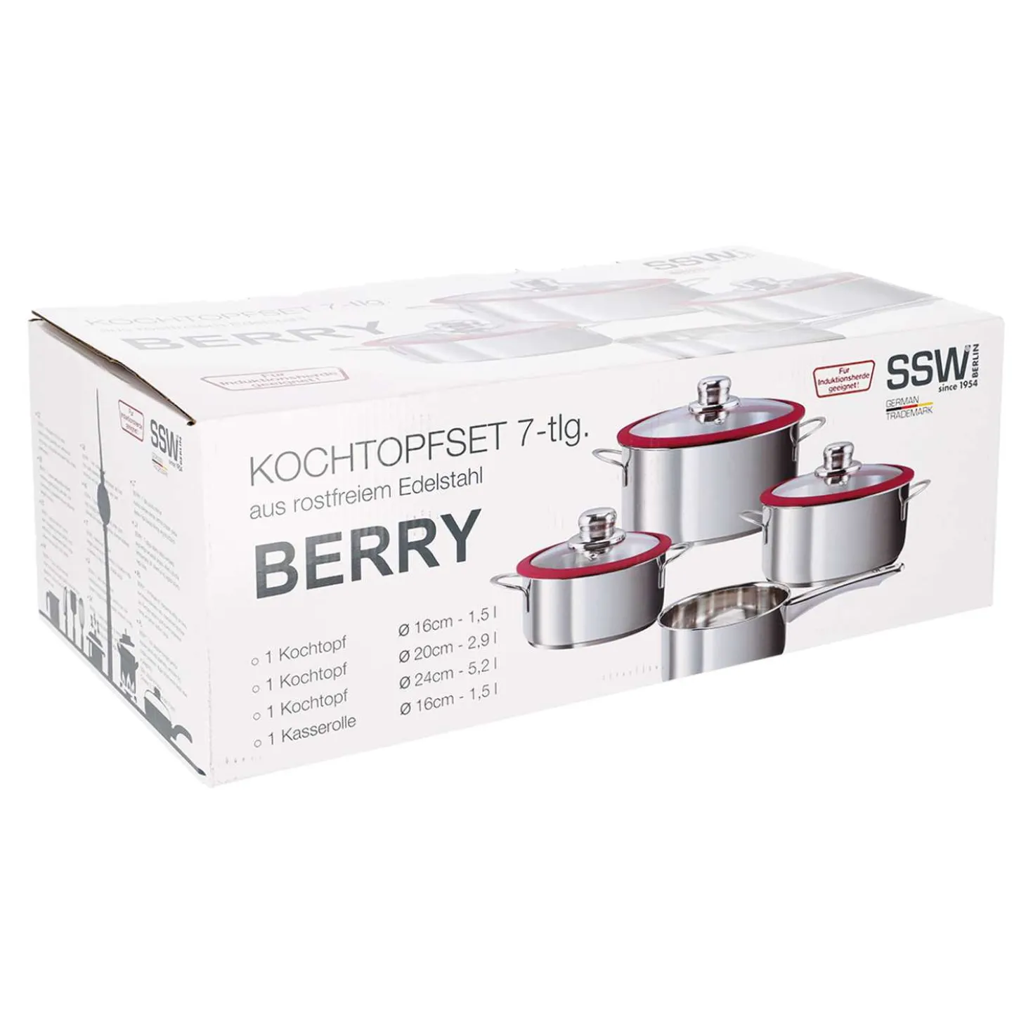 Kochtopfset Edelstahl Silikonrand Berry, 7-teilig