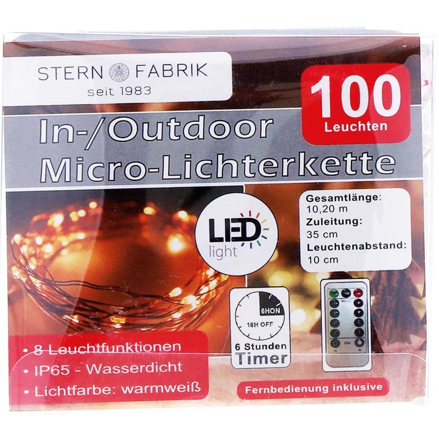 LED Lichterkette mit Timer und Fernbedienung, 100 Stück