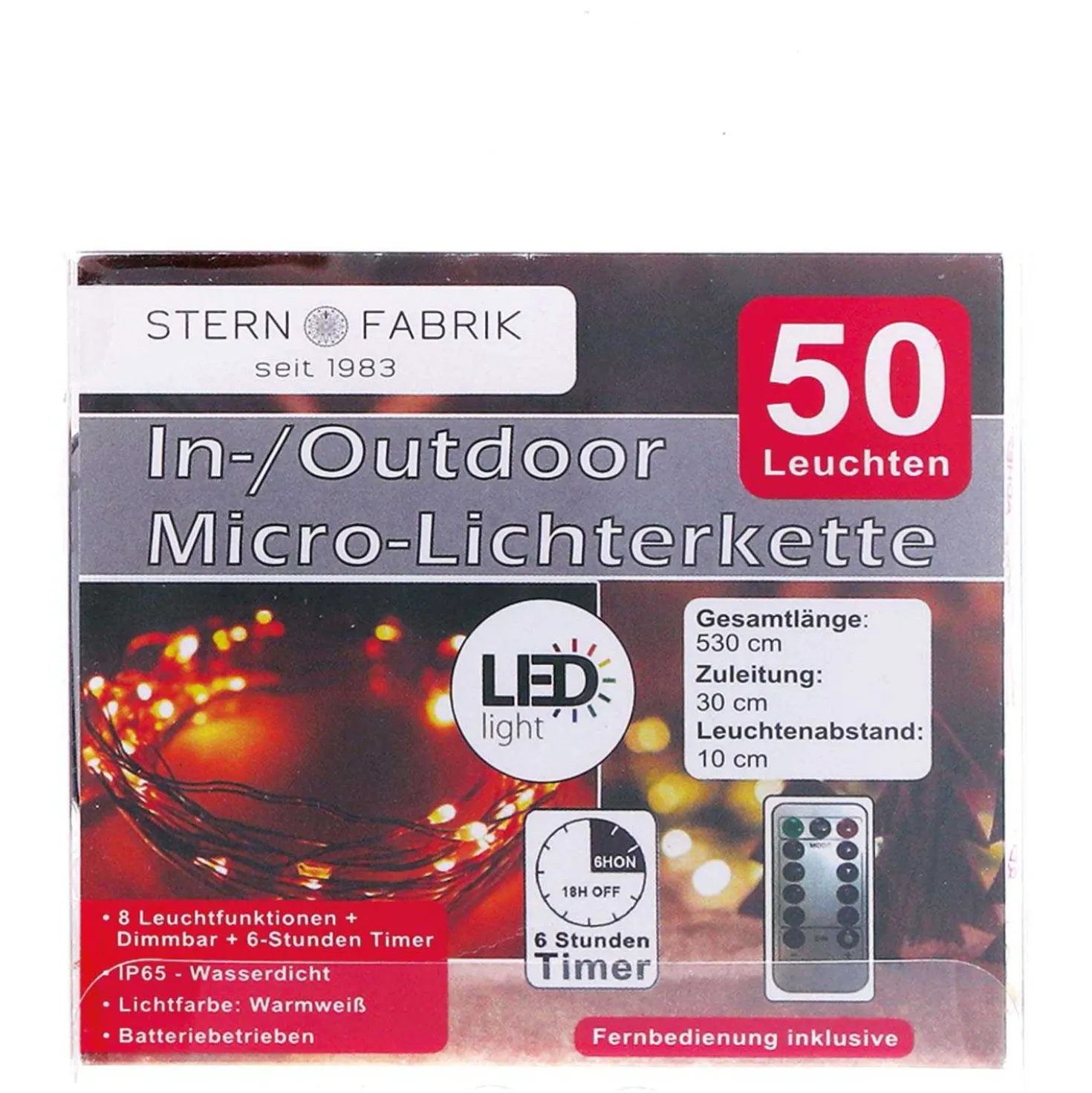 LED Outdoor Lichterkette mit Timer und Fernbedienung, warmweiß, 50 Stück