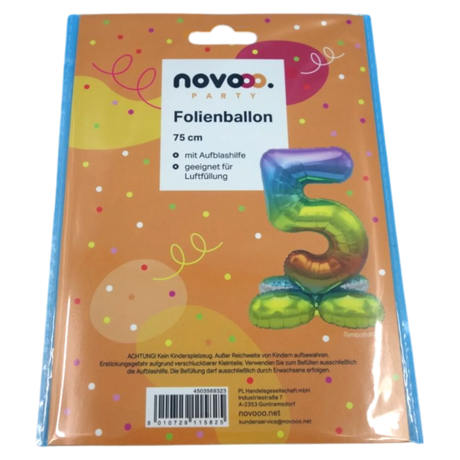 novooo Folienballon 5 Stand Zahl rainbow