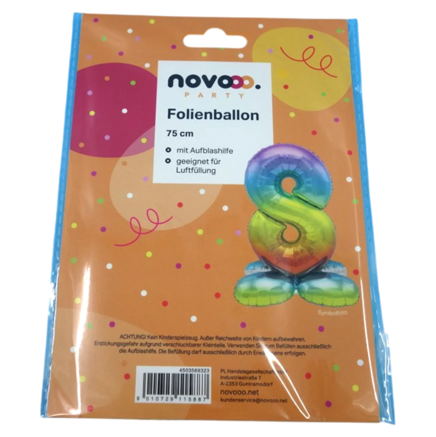 novooo Folienballon 8 Stand Zahl rainbow