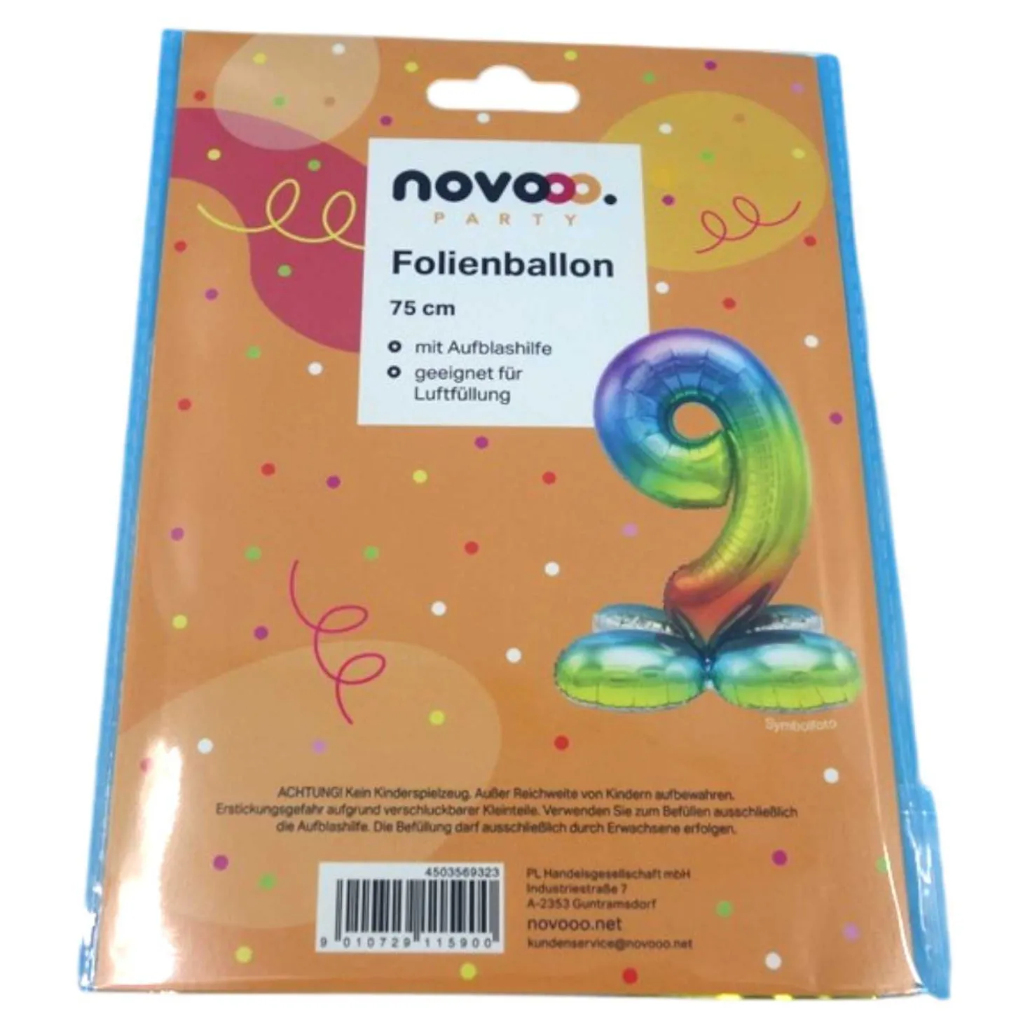 novooo Folienballon 9 Stand Zahl rainbow