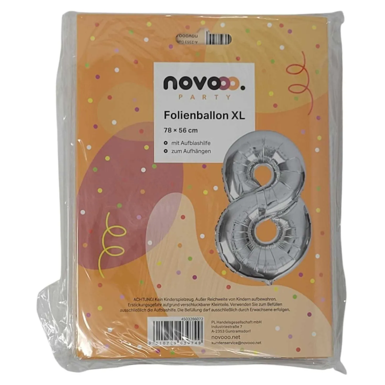 novooo Folienballon Zahl 8 Jahre, silber