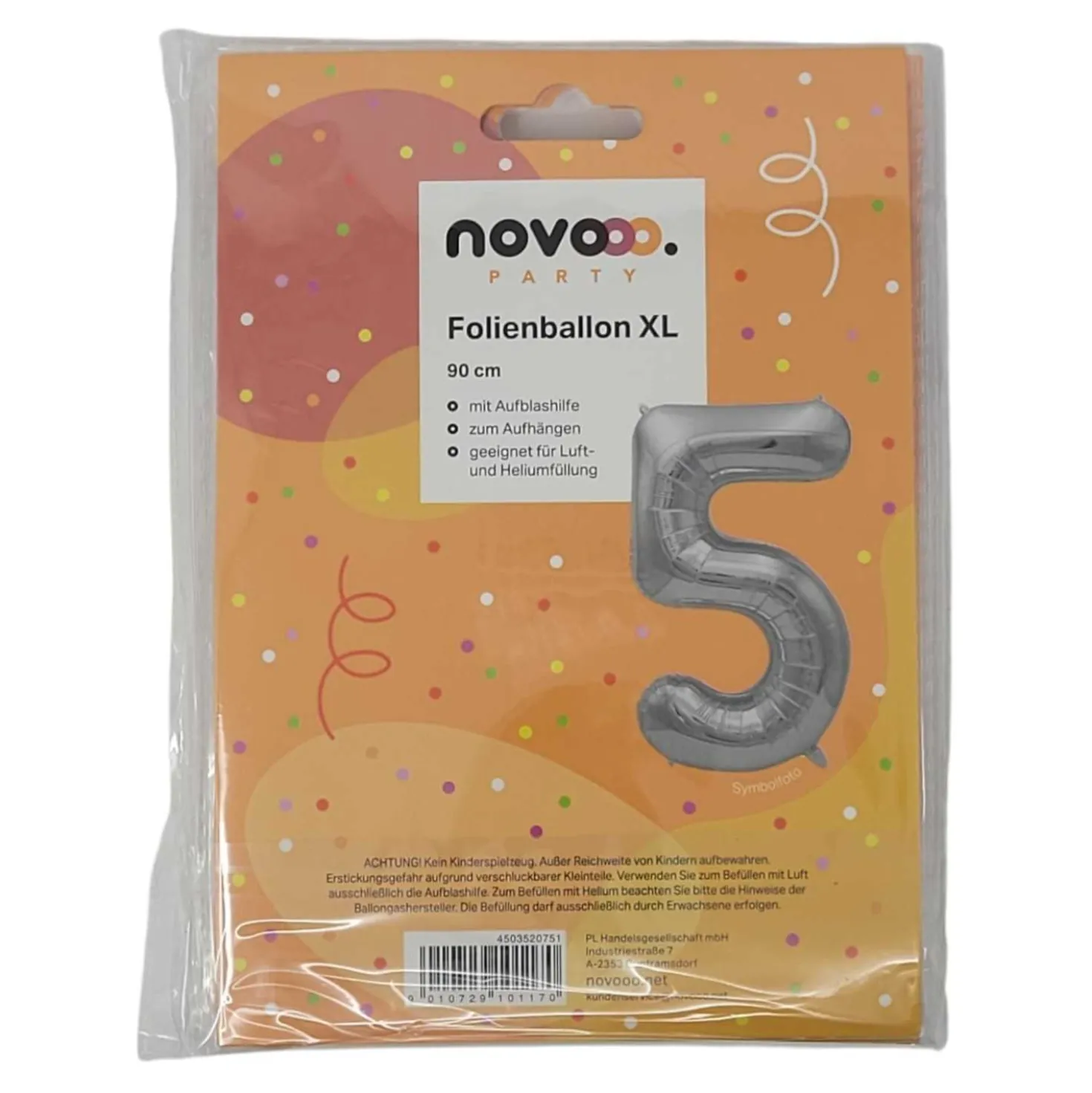 novooo Folienballon Zahl 5 Jahre, silber