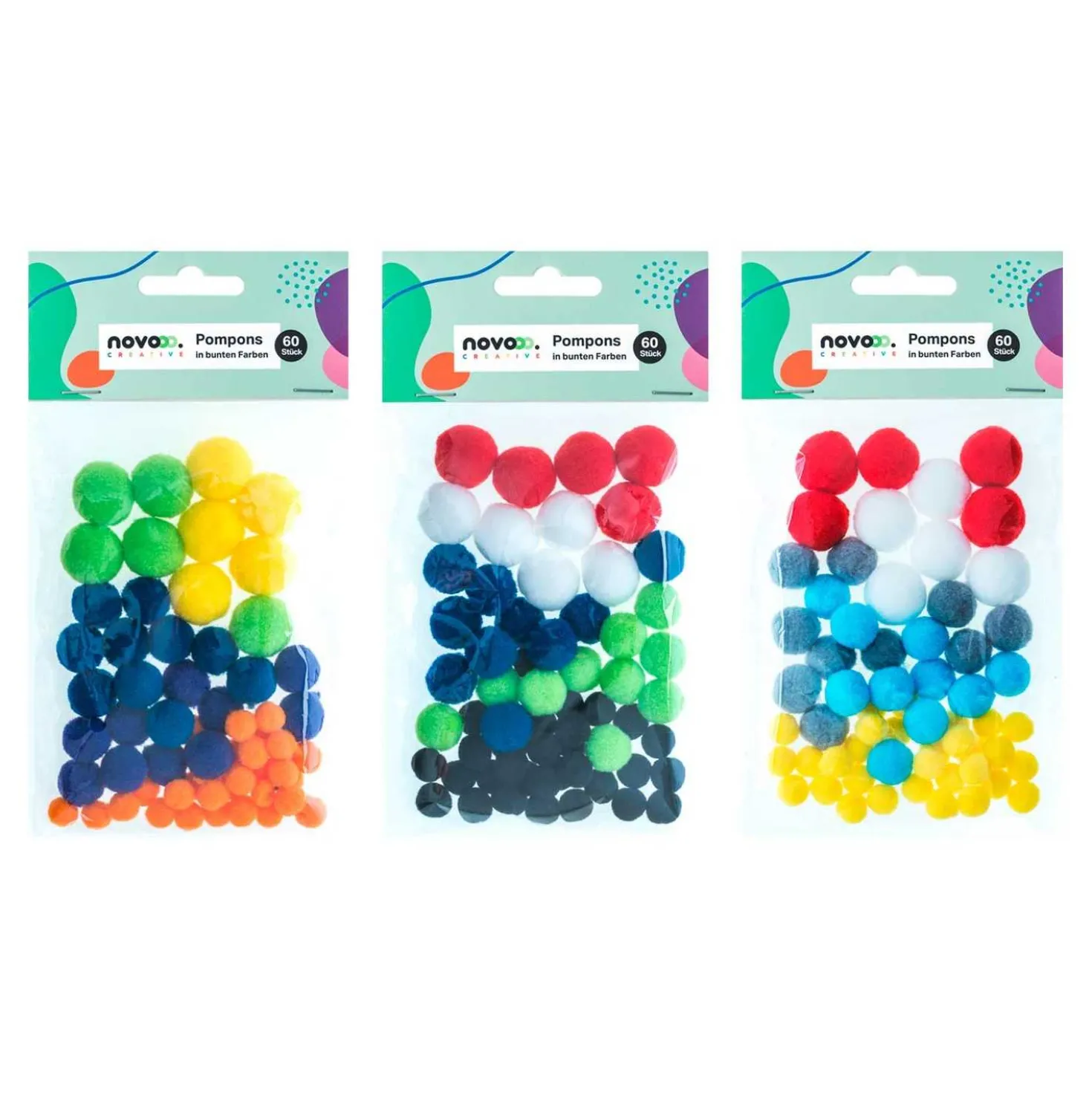 novooo Pompons ./Größen, 60 Stück