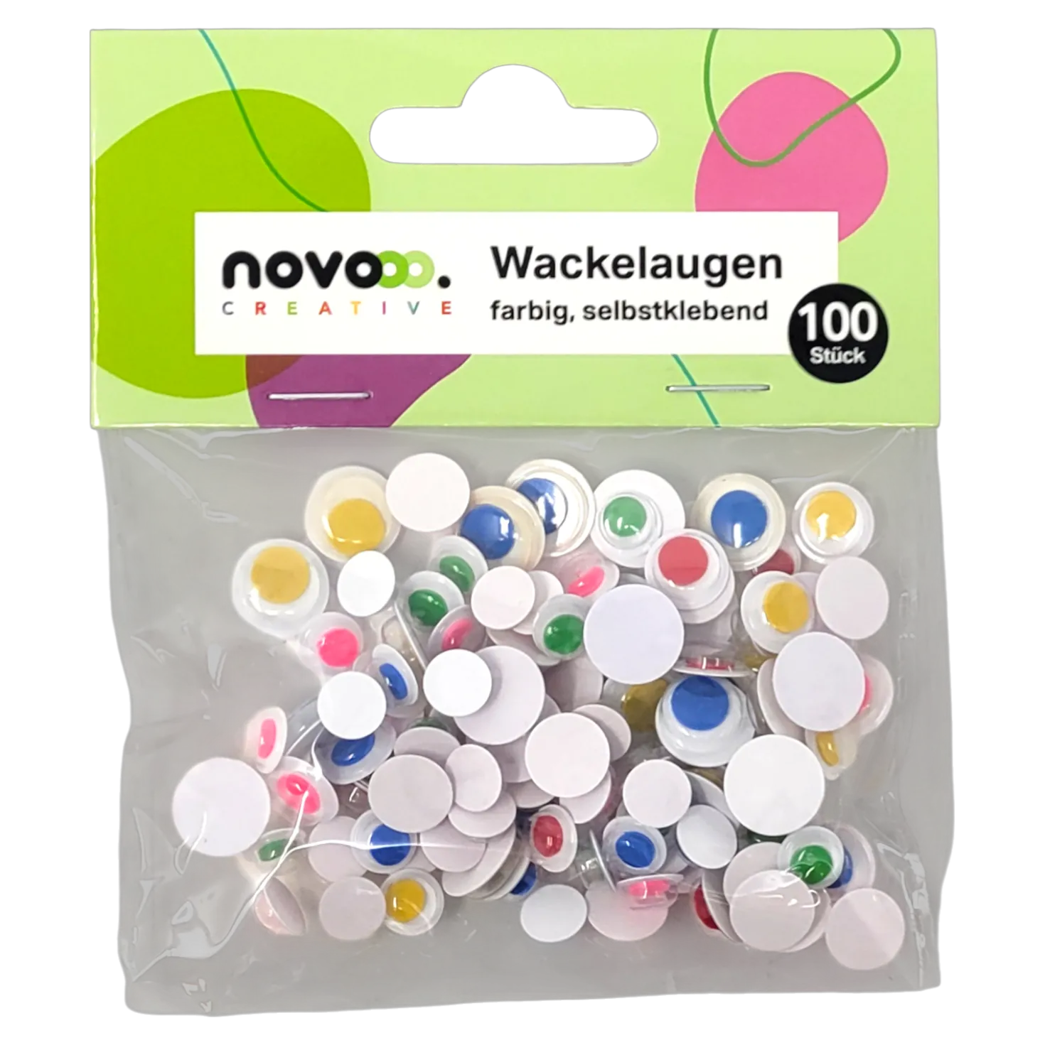 novooo Wackelaugen selbstklebend bunt, 100 Stück