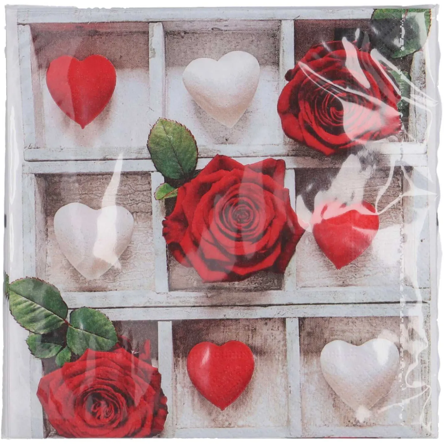 Servietten Rosen und Herzen, 33 x 33 cm, 20 Stück
