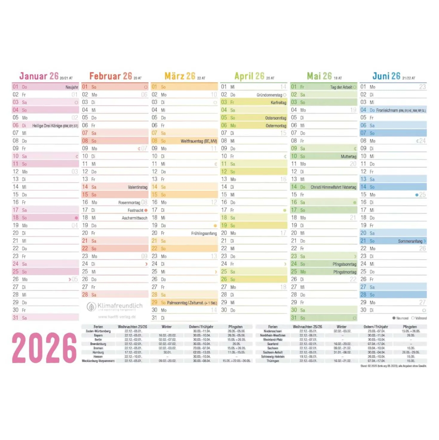 Tafelkalender A5 Value Rainbow