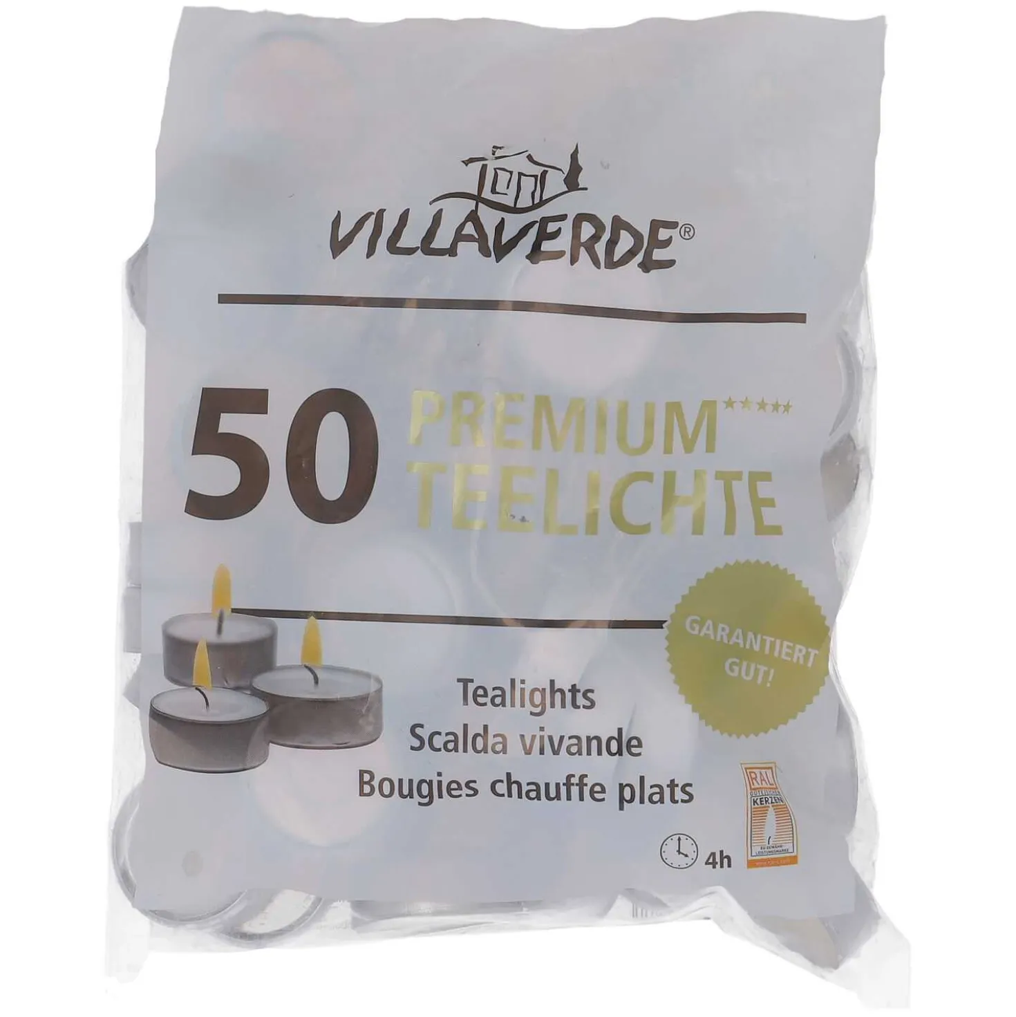 Teelichte 4h Brenndauer, weiß, 50 Stück