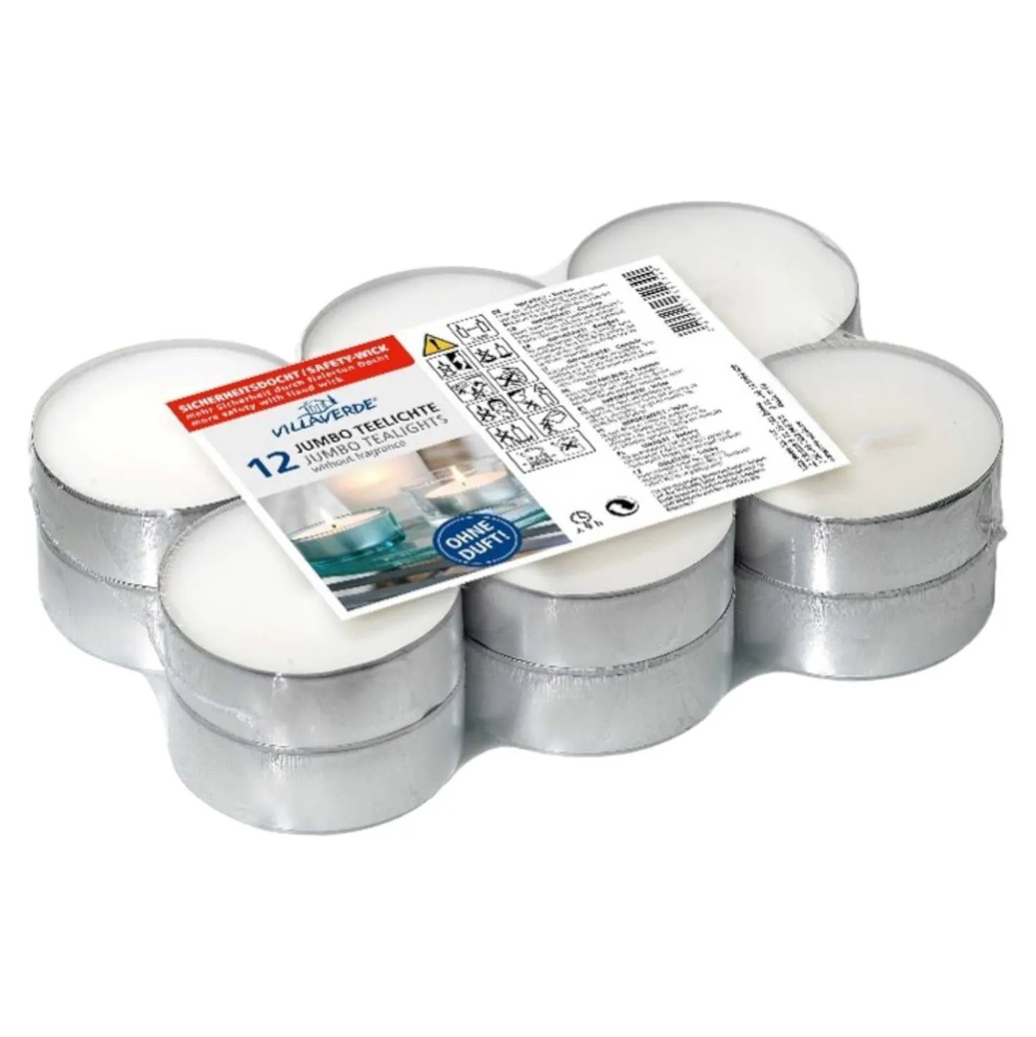 Teelichte Jumbo 9h Brenndauer, weiß, 12 Stück