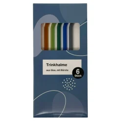 Trinkhalm Glas mit Bürste farbig, 6 Stück