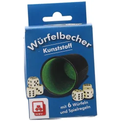 Würfelbecher mit 6 Würfeln Kunststoff